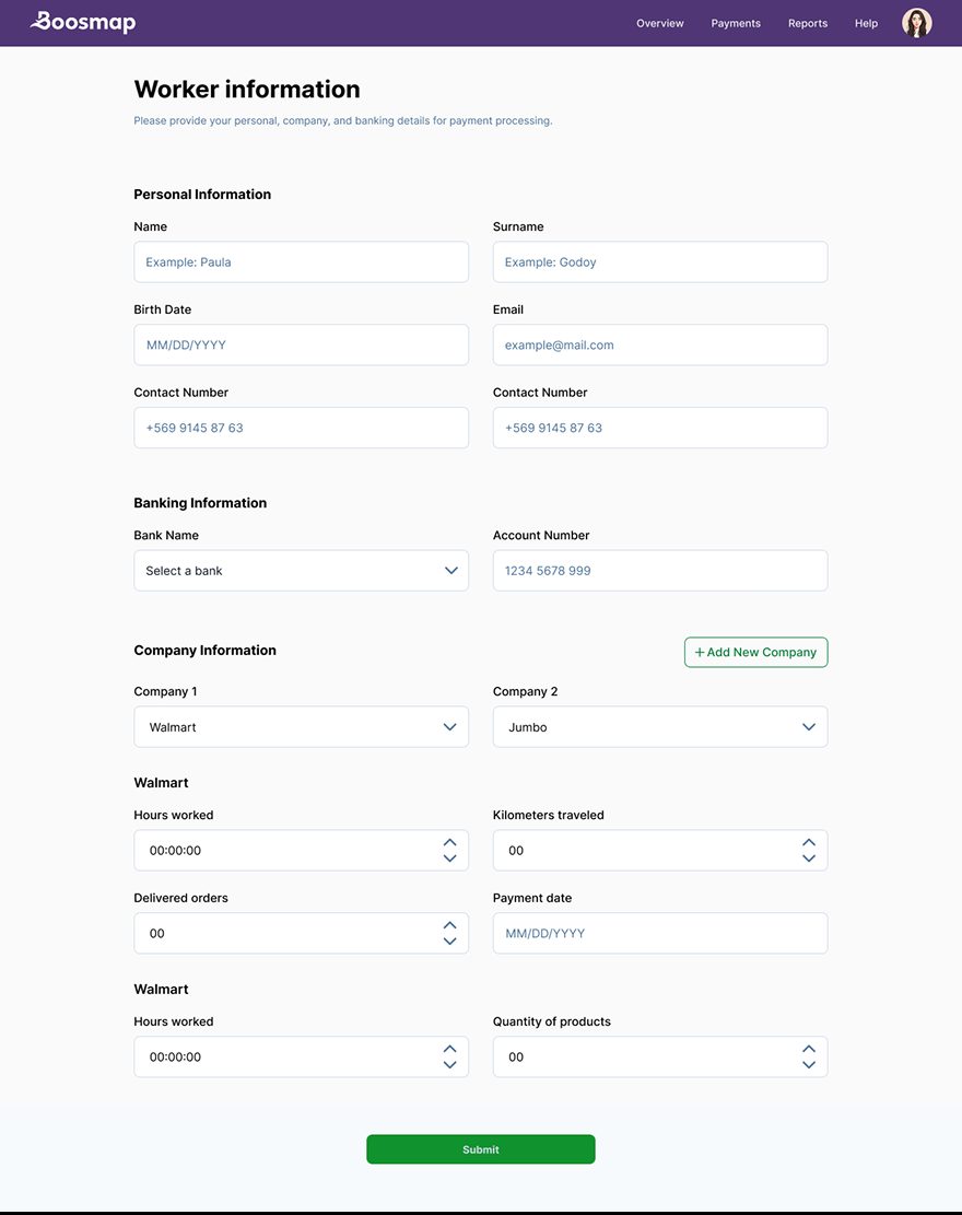 Worker information form before the redesign, one long form
